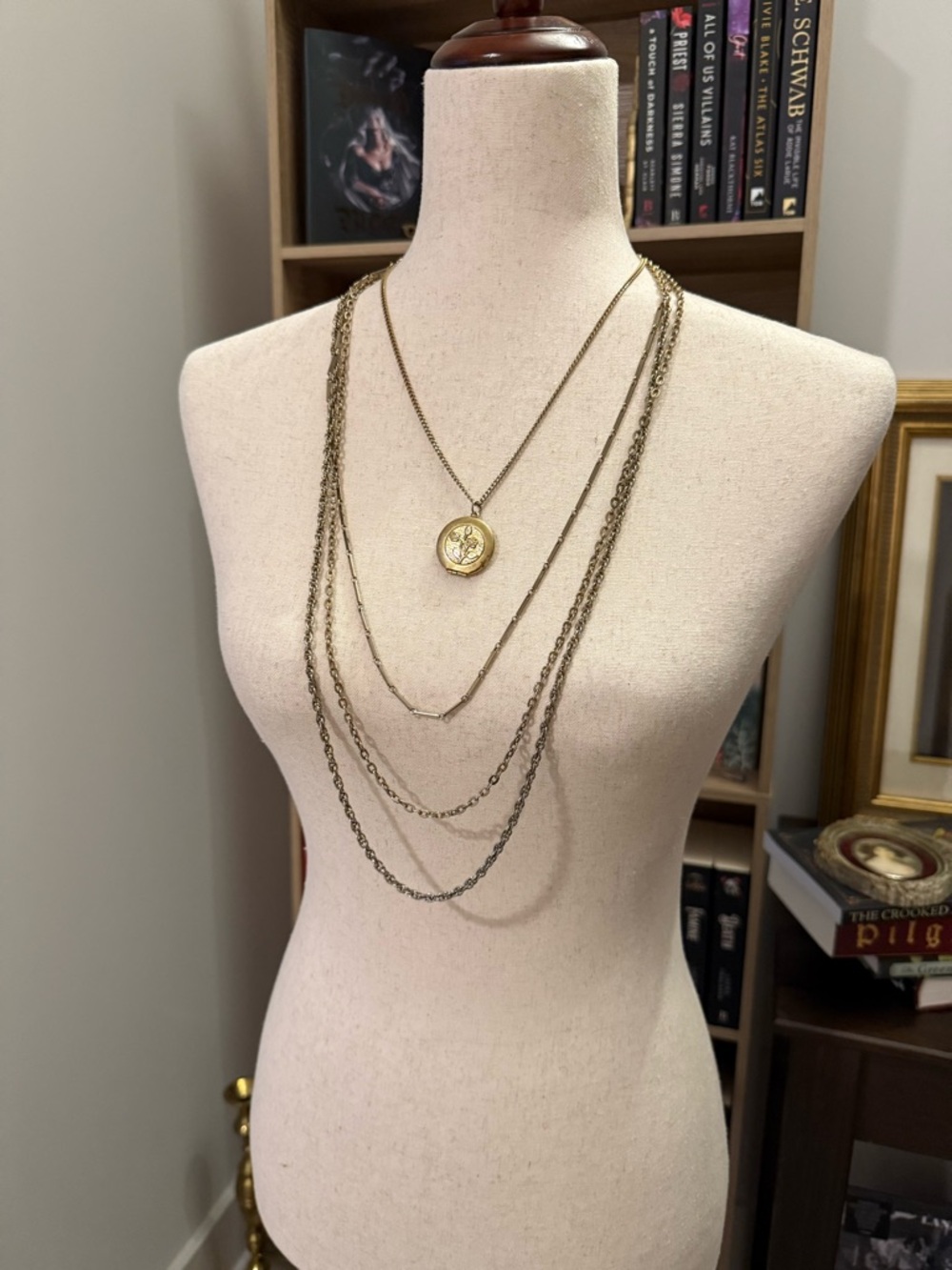 Vintage Layered Gold-Tone Pendant Necklace
